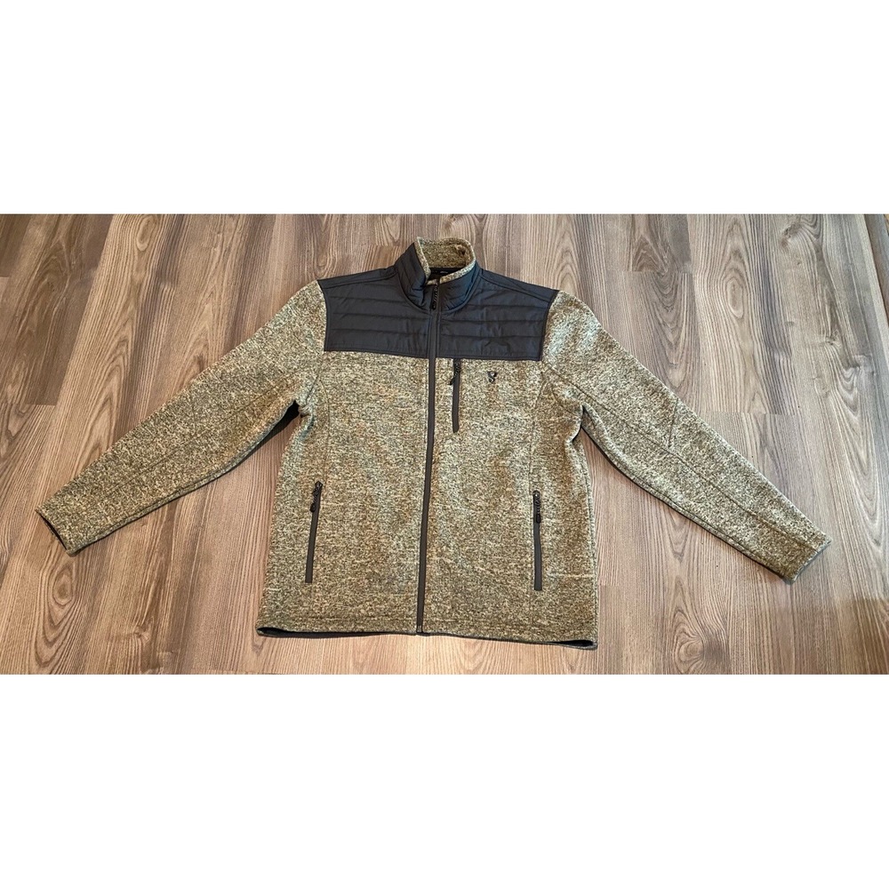 Stoic Yoke Sweater Jacket Fleece Lined Oatmeal Gray Mens size Large
